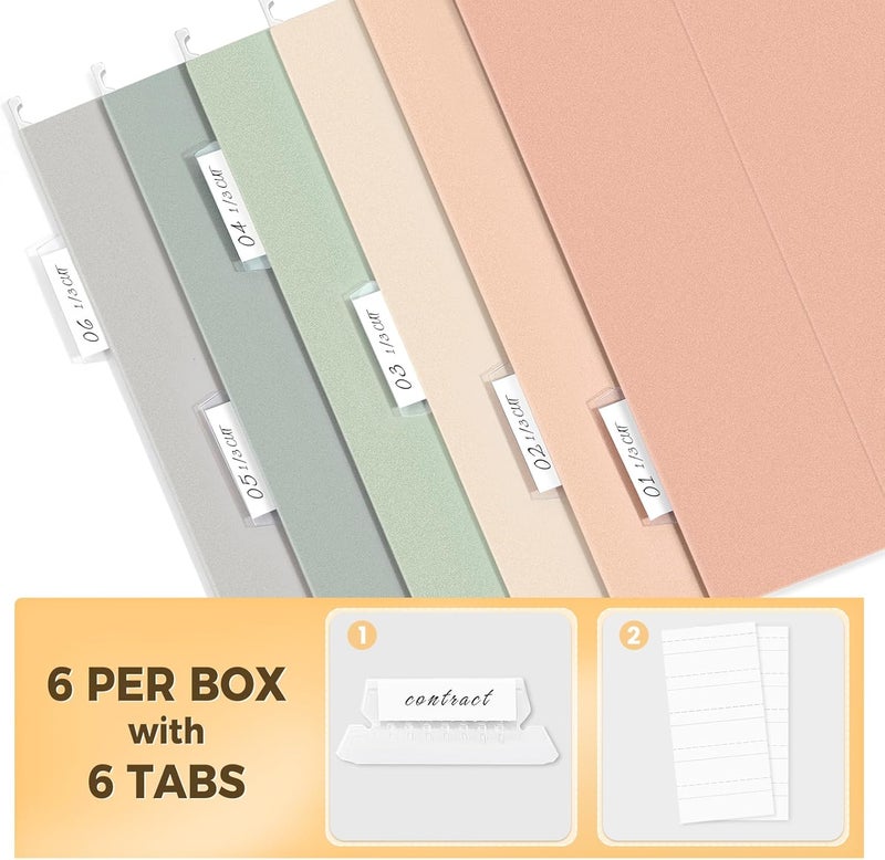 SUNEE Hanging File Folders, 6 Pack Letter Size Hanging File Folders with 1/5-Cut Tabs, Ideal for Home and Office Organization and Papers Classification,Morandi Colors - Image 3